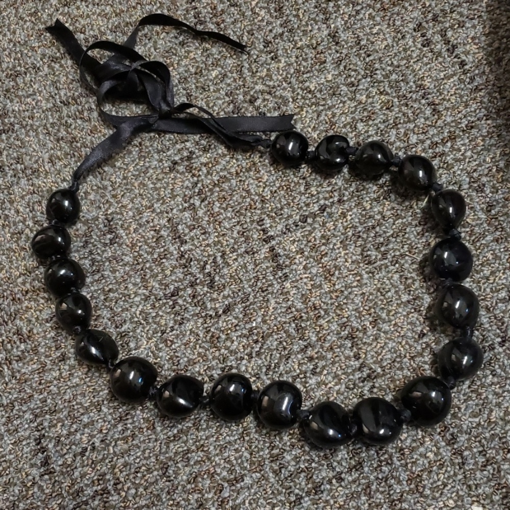 Black Chunky Bead Necklace, tie back